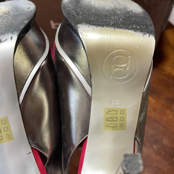 Bebe Zahara, hot pink & silver, open toe sling back platform stilettos, size 8 - Picture 9 of 12